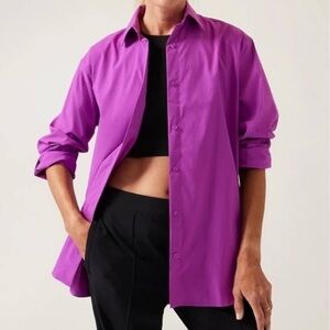 Athleta Oversized Poplin Top Performance Jazzy Purple Button Front Sz L